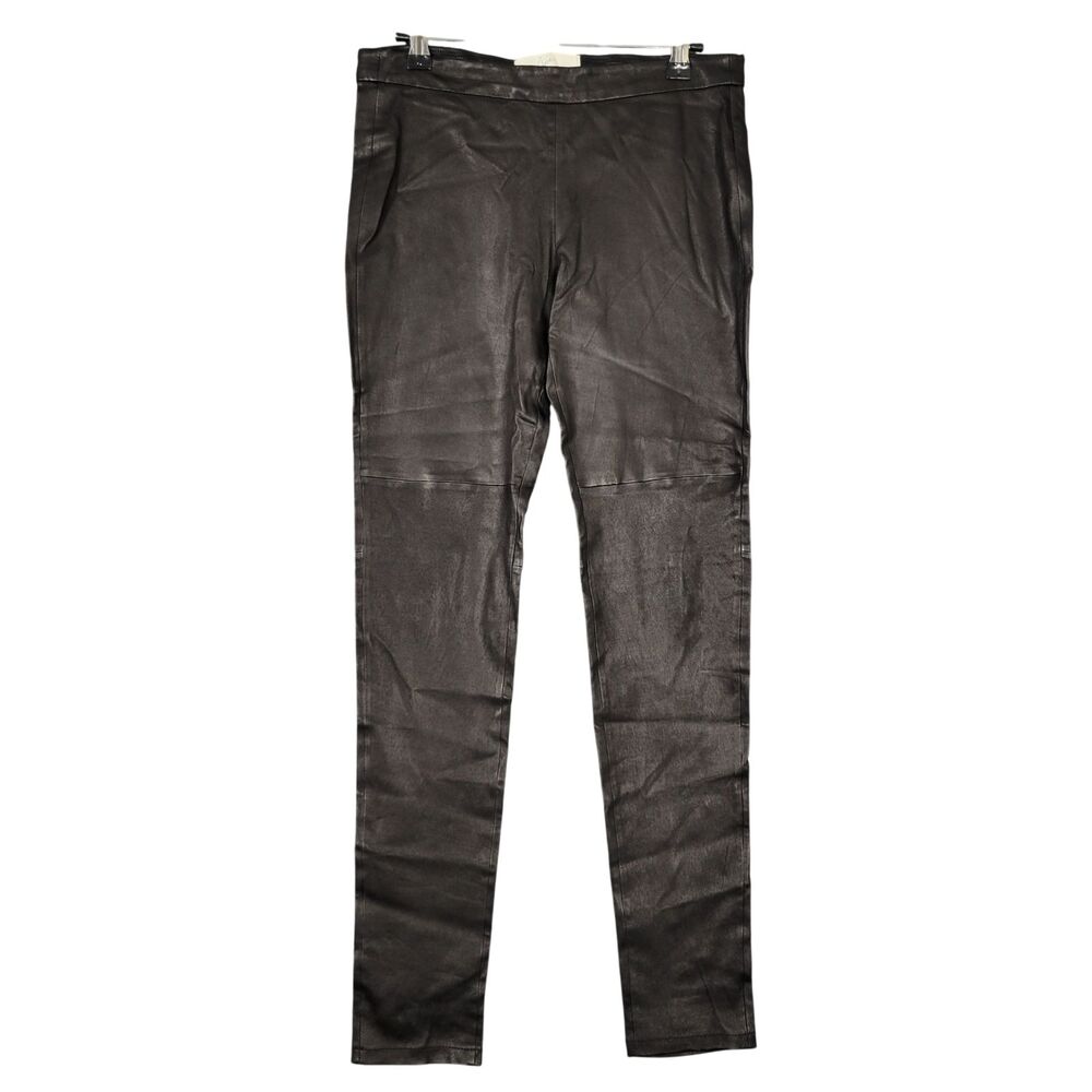 JOIE Black Belvedere Caviar Leather Low Rise Leggings Pull On Pants SIZE SMALL